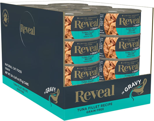 Reveal Natural Wet Cat Food, 24 Pack, Limited Ingredient, Grain Free Food for Cats, Tuna in Gravy, 2.47oz Cans