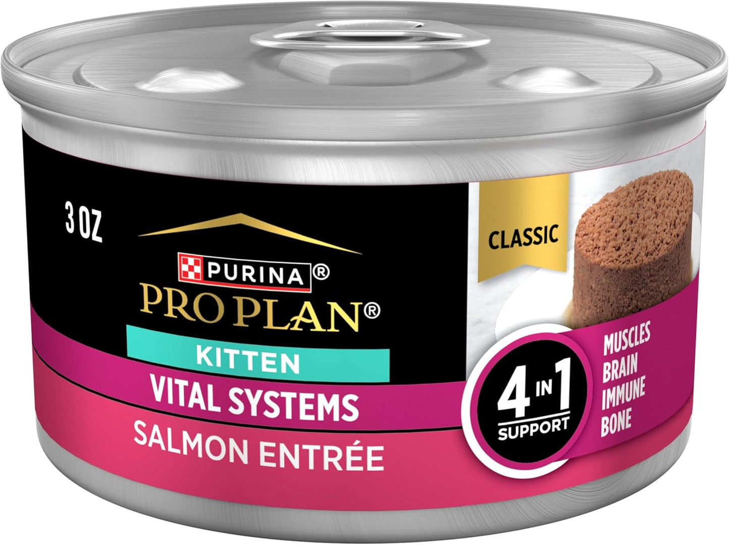 Purina Pro Plan Vital Systems Salmon Entree Wet Kitten Food 4-in-1 Muscles, Brain, Immune and Bone - (Pack of 24) 3 oz. Cans