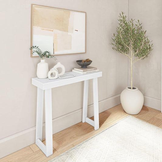 Plank+Beam Solid Wood Console Table, 36 Inch, Sofa Table, Narrow Entryway Table for Hallway, Behind The Couch, Living Room, Foyer, Easy Assembly, White