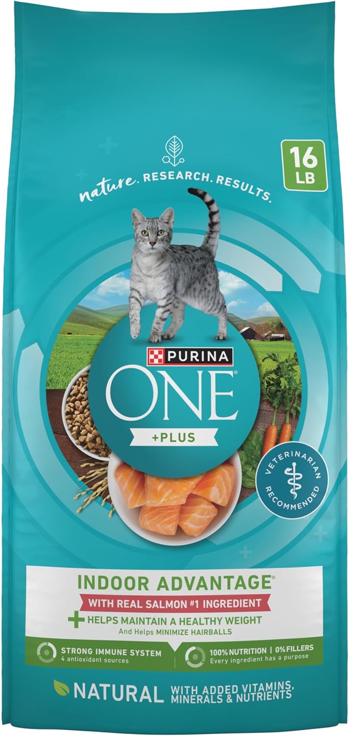 Purina ONE Natural Low Fat, Indoor Dry Weight Control High Protein Cat Food Plus Indoor Advantage with Real Salmon - 16 lb. Bag