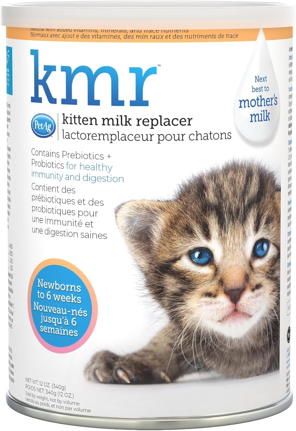 Pet-Ag KMR Kitten Milk Replacer Powder - 12 oz - Powdered Kitten Formula with Prebiotics, Probiotics & Vitamins for Kittens Newborn to Six Weeks Old - Easy to Digest