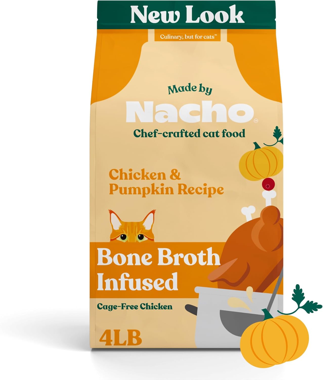 Made by Nacho Bone Broth Infused Dry Cat Kibble - Cage-Free Chicken & Pumpkin Recipe - Premium Grain-Friendly Cat Food 4lb Bag, Limited Ingredients