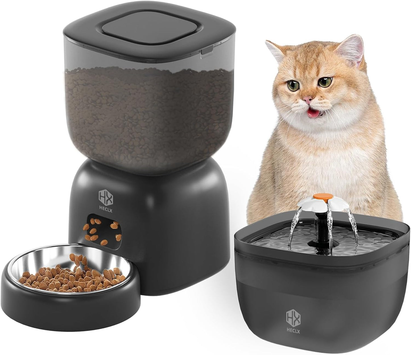 Automatic Cat Feeder with 3L Dry Cat Food Dispenser and 2L Cat Water Fountain, Timed Cat Feeder Automatic Dog Feeder with Portion Control and Daily Meals, Wire\/Battery Cat Automatic Feeders in Black