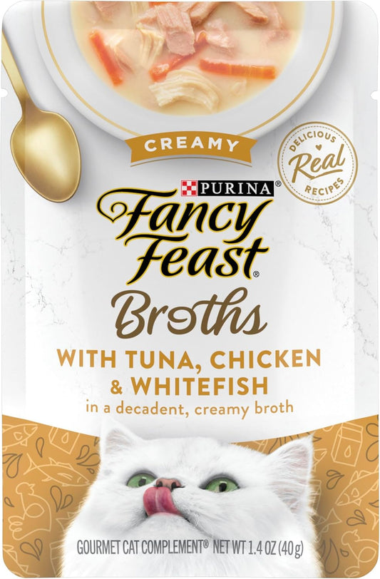 Purina Fancy Feast Lickable Wet Cat Food Broth Topper, Creamy With Tuna, Chicken, and Whitefish - (Pack of 16) 1.4 oz. Pouches