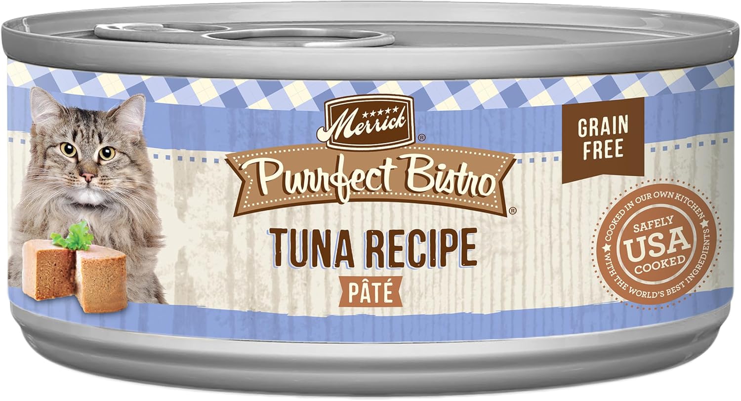 Merrick Purrfect Bistro Grain Free Premium Soft Canned Pate Adult Wet Cat Food, High Protein Tuna Recipe - (Pack of 24) 3 oz. Cans