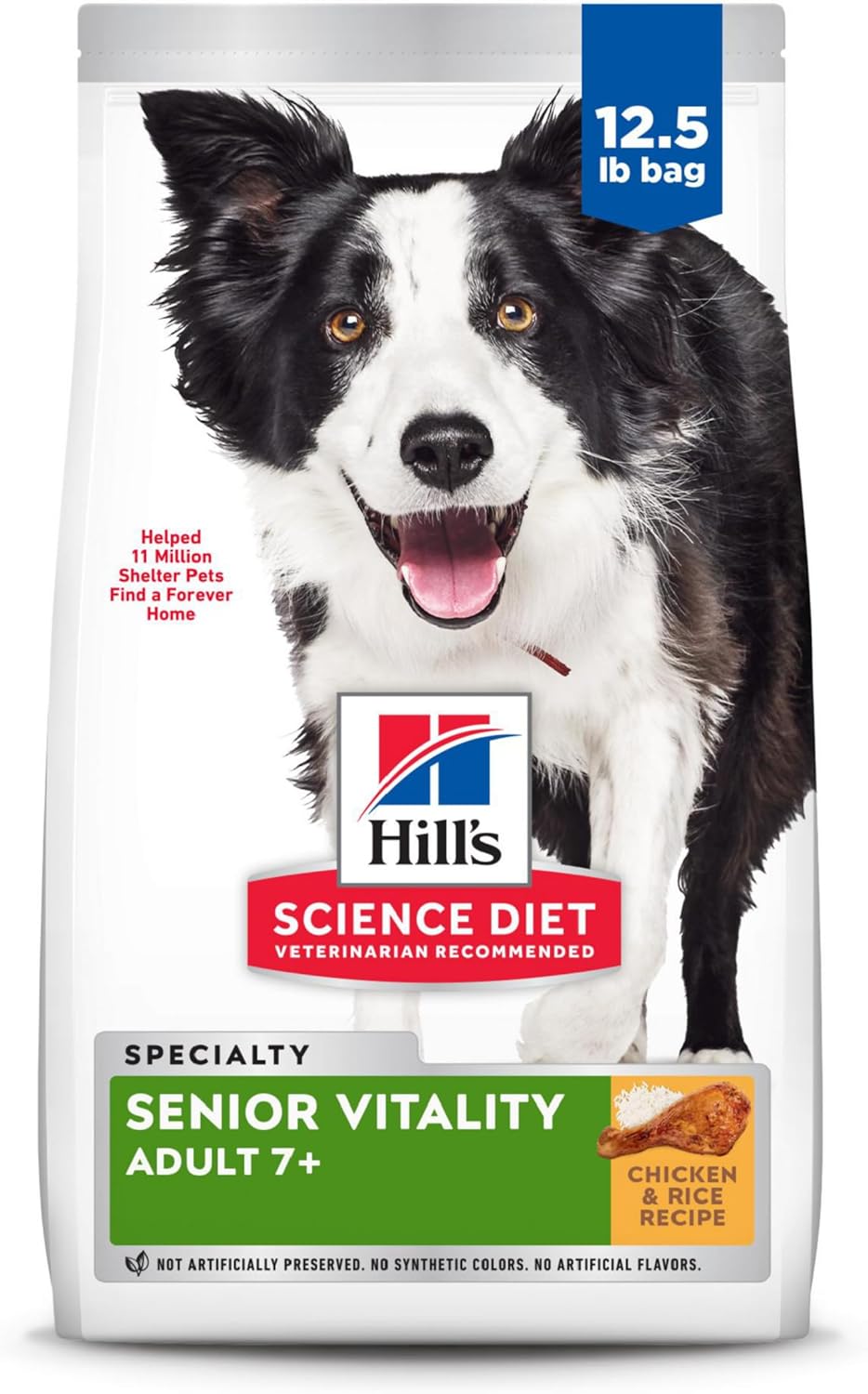 Hill's Science Diet Senior Vitality, Senior Adult 7+, Senior Premium Nutrition, Dry Dog Food, Chicken & Rice, 12.5 lb Bag