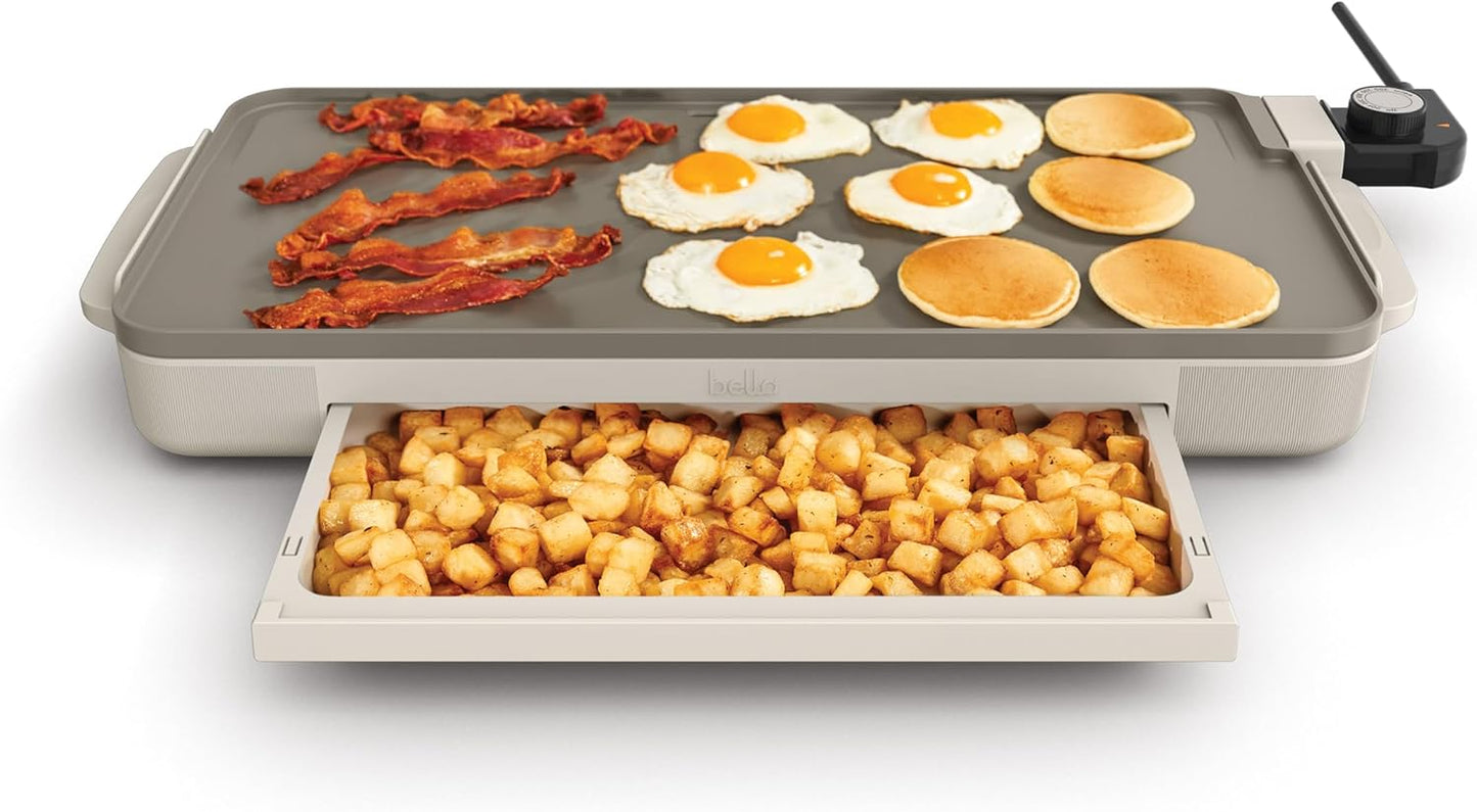 bella 10" x 20" Electric Griddle with Warming Tray, EverGood™ Ceramic Nonstick Coating & Removable Temperature Probe, Dishwasher-Safe Drip Tray & Cool Touch Handles, 1500 Watt, Oatmilk