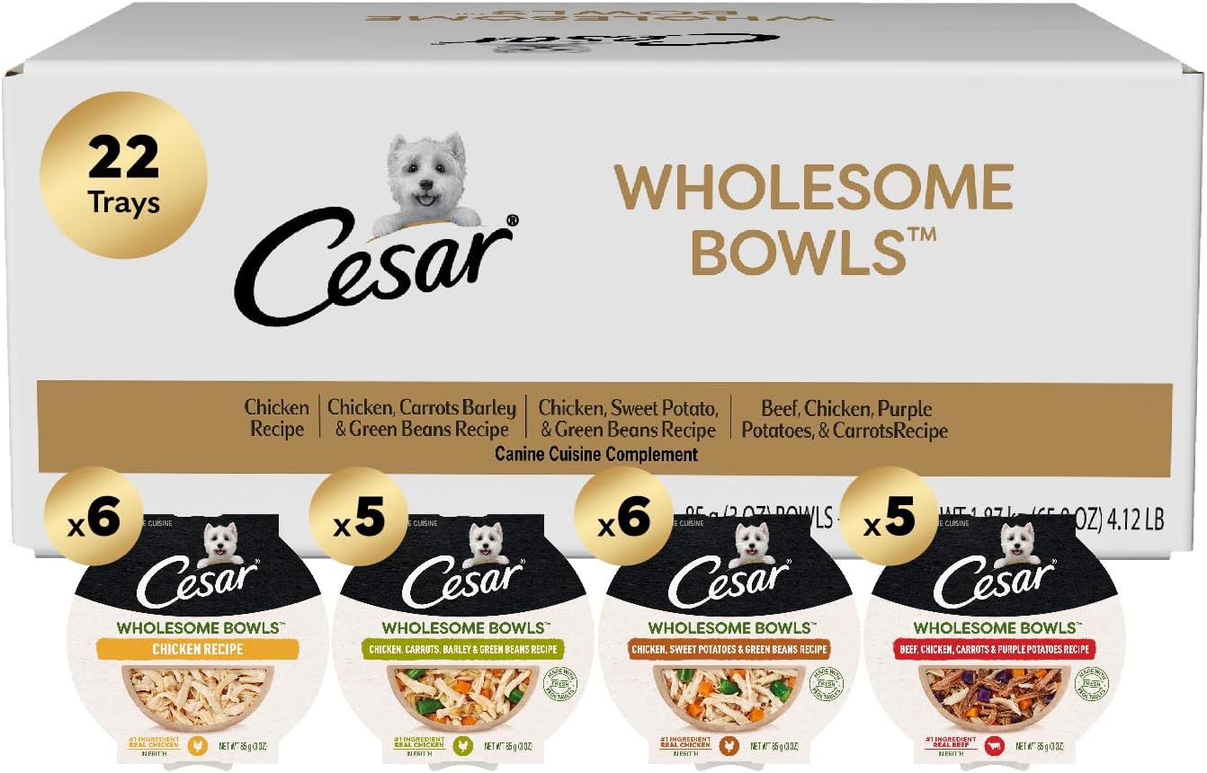 CESAR WHOLESOME BOWLS Adult Soft Wet Dog Food Variety Pack, (22) 3 oz. Bowls