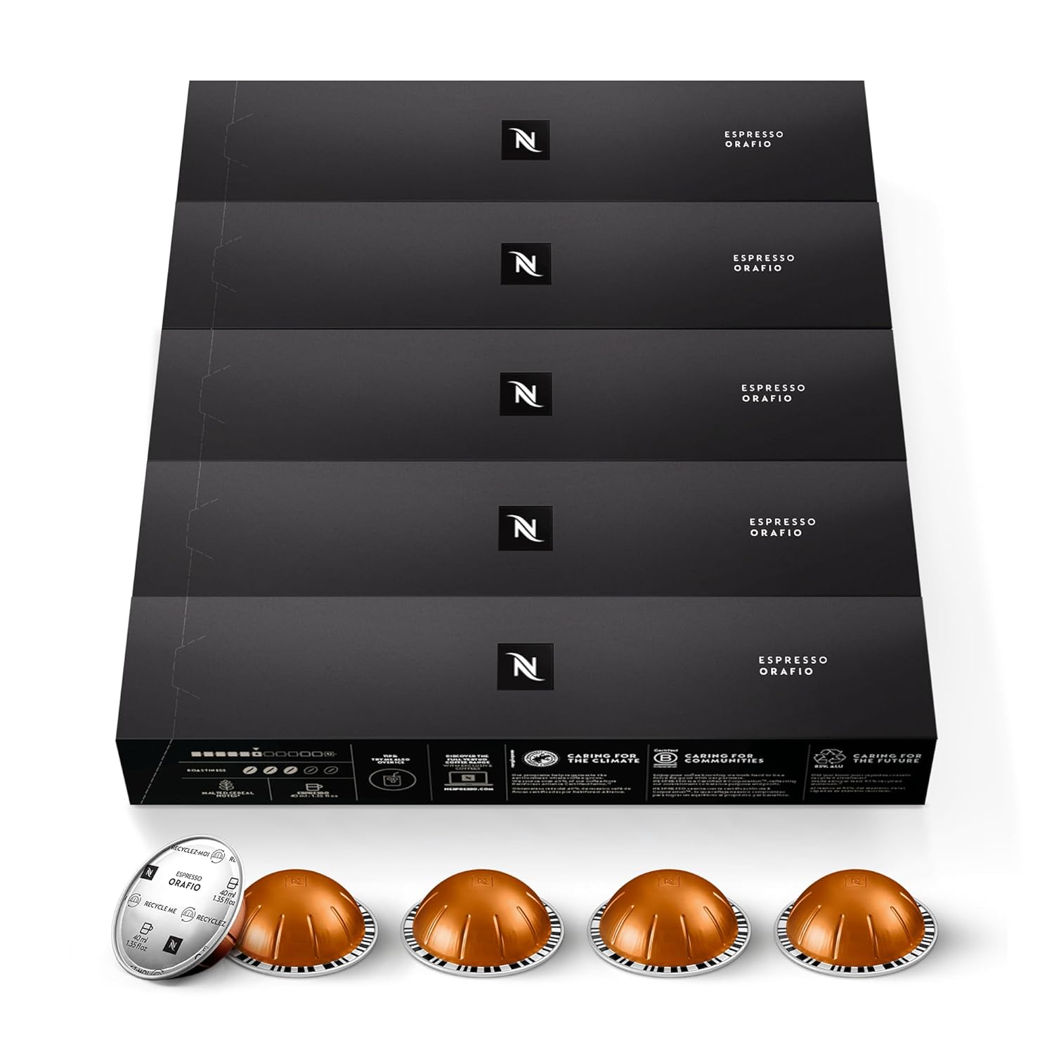 Nespresso Capsules Vertuo, Orafio, Medium Roast Espresso, 50-Count Espresso Pods, Brews 1.35 oz.