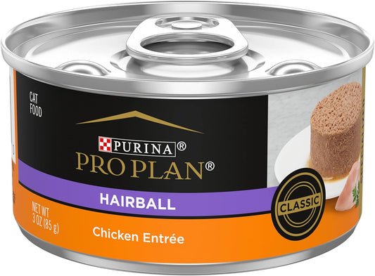 Purina Pro Plan Hairball Control Cat Food Wet Pate, Hairball Chicken Entree - (Pack of 24) 3 oz. Cans