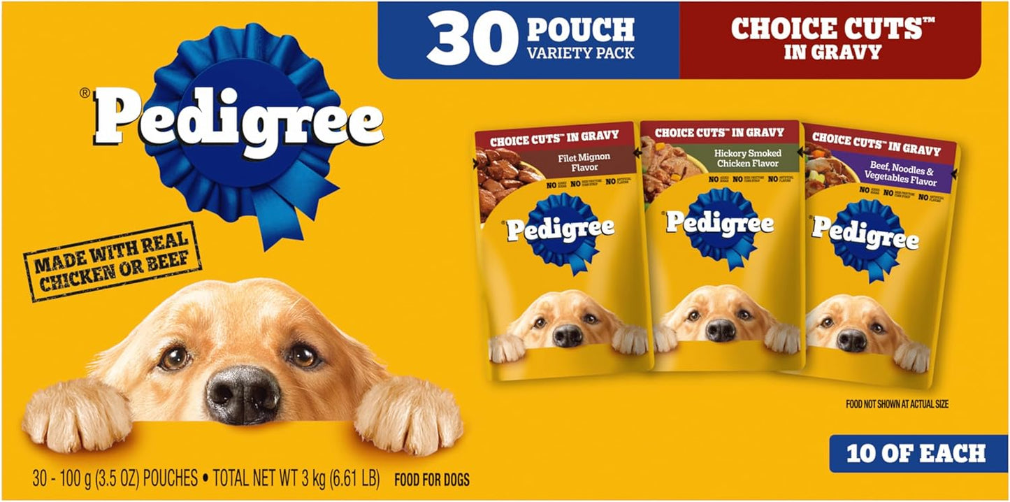 Pedigree Choice Cuts In Gravy Adult Soft Wet Dog Food 30-Count Variety Pack, 3.5 oz. Pouches