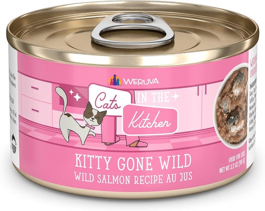 Weruva Cats in The Kitchen, Kitty Gone Wild with Wild Salmon Au Jus Cat Food, 3.2oz Can (Pack of 24)