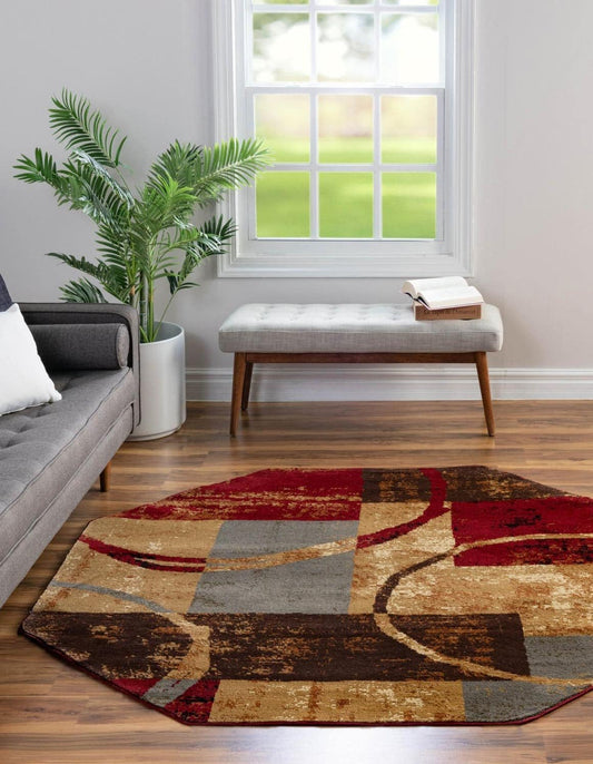 Unique Loom Barista Collection Area Rug - Kouillou (6' 1" Octagon, Multi\/Brown)