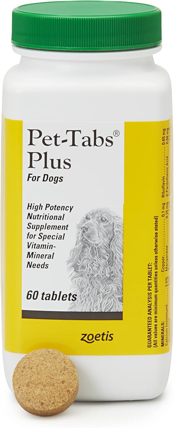 Pet-Tabs Plus Multivitamin and Mineral Supplement for Dogs with Special Nutritional Needs, Chewable Tablet, 60 Count Bottle