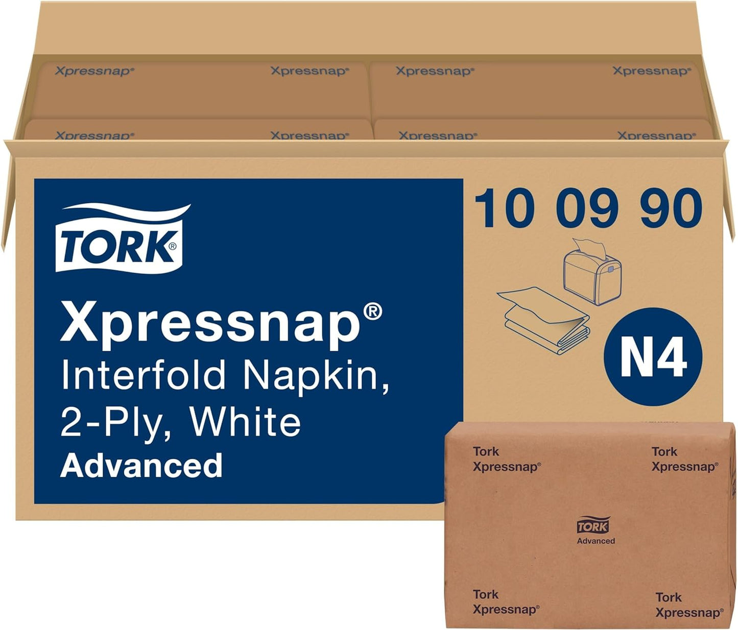 Tork Xpressnap White Dispenser Napkin N4, 2-ply, 1\/2 Fold, One-at-a-Time Dispensing,12 x 500, 8.5" x 6.5", 100990