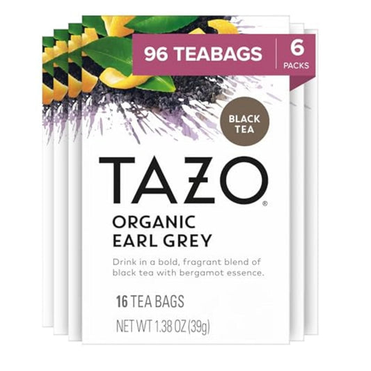 TAZO Earl Grey for Health and Wellness, High Caffeine and Bold Flavor, 96 Total Tea Bags (16ct - Pack of 6)