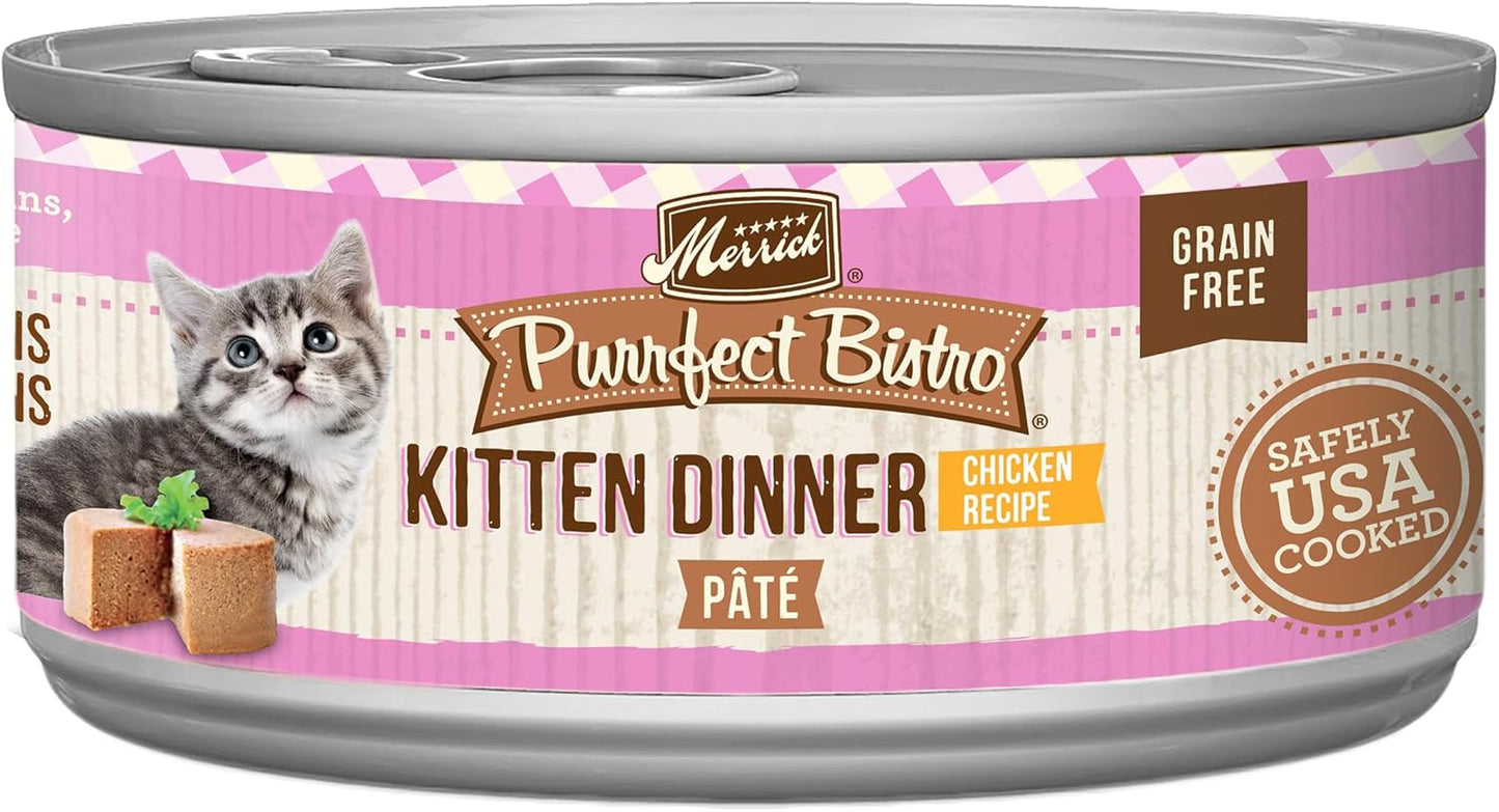 Merrick Purrfect Bistro Grain Free Premium Soft Canned Pate Chicken Wet Cat Food, Kitten Dinner Recipe - 5.5 OZ Can (Pack of 24)