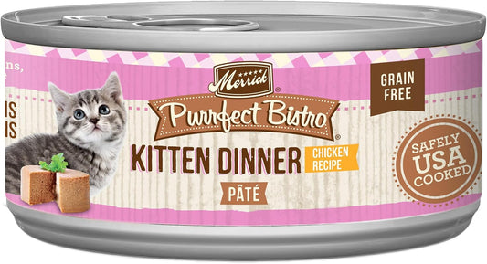 Merrick Purrfect Bistro Grain Free Premium Soft Canned Pate Chicken Wet Cat Food, Kitten Dinner Recipe - 5.5 OZ Can (Pack of 24)