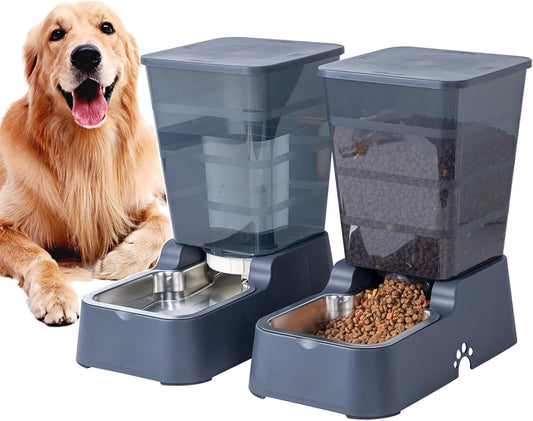 Meikuler Pets Auto Feeder 5.2L,Food Feeder and Water Dispenser Set for Medium & Large Dogs Cats and Pets Animals (Navy)