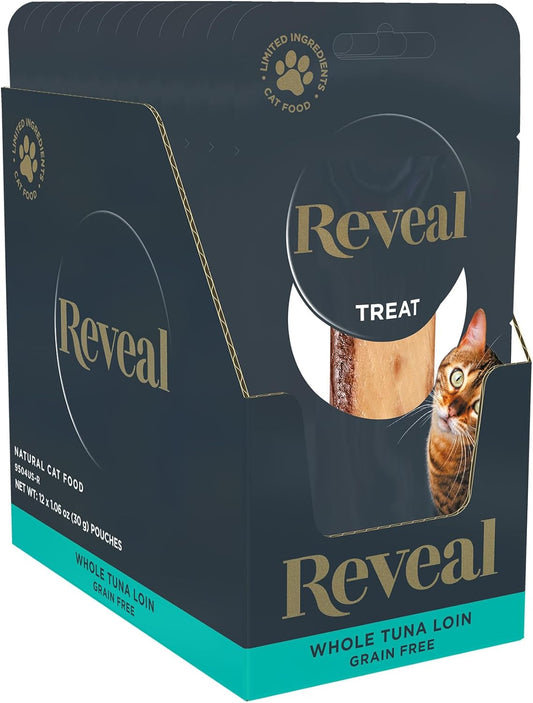 Reveal Natural Cat Treats, 12 Count, Single Ingredient Treat for Cats, Frain Free, Whole Tuna Loin, 1.06 oz Bags