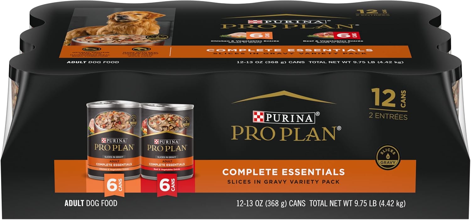 Purina Pro Plan High Protein Dog Food, Wet Dog Food Variety Pack, Classic Pate Entrees - (Pack of 12) 13 oz. Cans