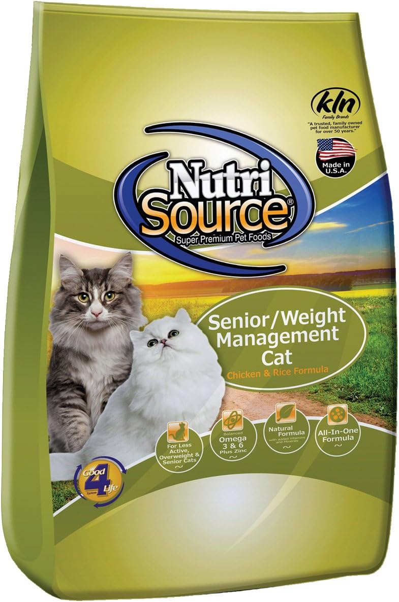 NutriSource Senior Cat Food, Made with Chicken and Rice, Weight Management Blend, with Wholesome Grains, 6.6LB, Dry Cat Food