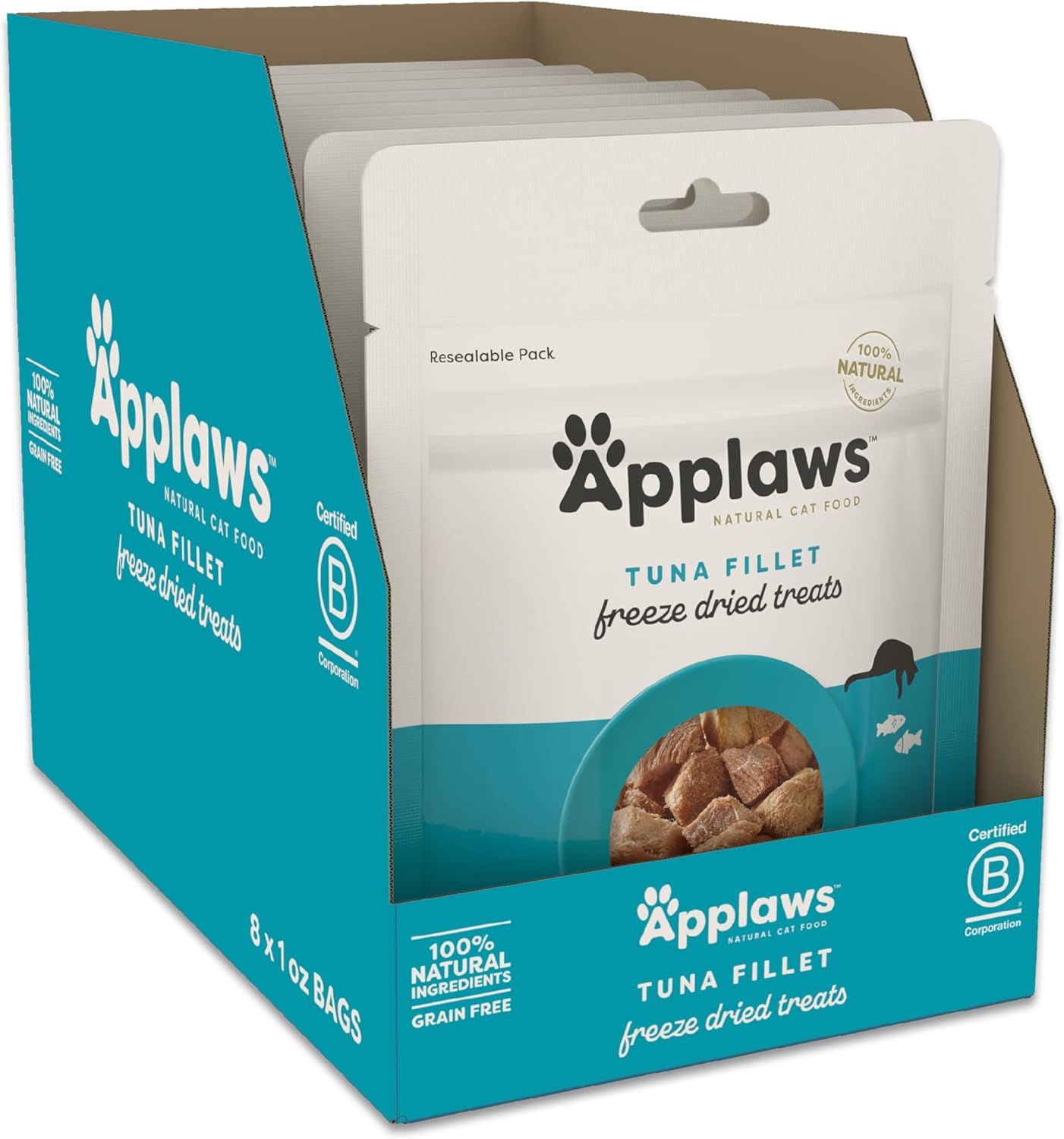 Applaws Natural Cat Treats, Limited Ingredient Freeze-Dried Cat Treats, 100% Protein, Healthy & Nutritious, Grain-Free, Single-Ingredient Cat Treats, Tuna Freeze Dried Cat Treats (8 x 1.0oz Bag)