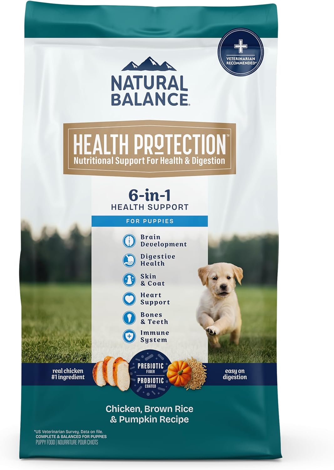 Natural Balance Health Protection Puppy Dry Dog Food \u2013 Whole Body Health, Easy on Digestion Dog Food Made with Chicken, Brown Rice & Pumpkin for Puppies - 12lbs.