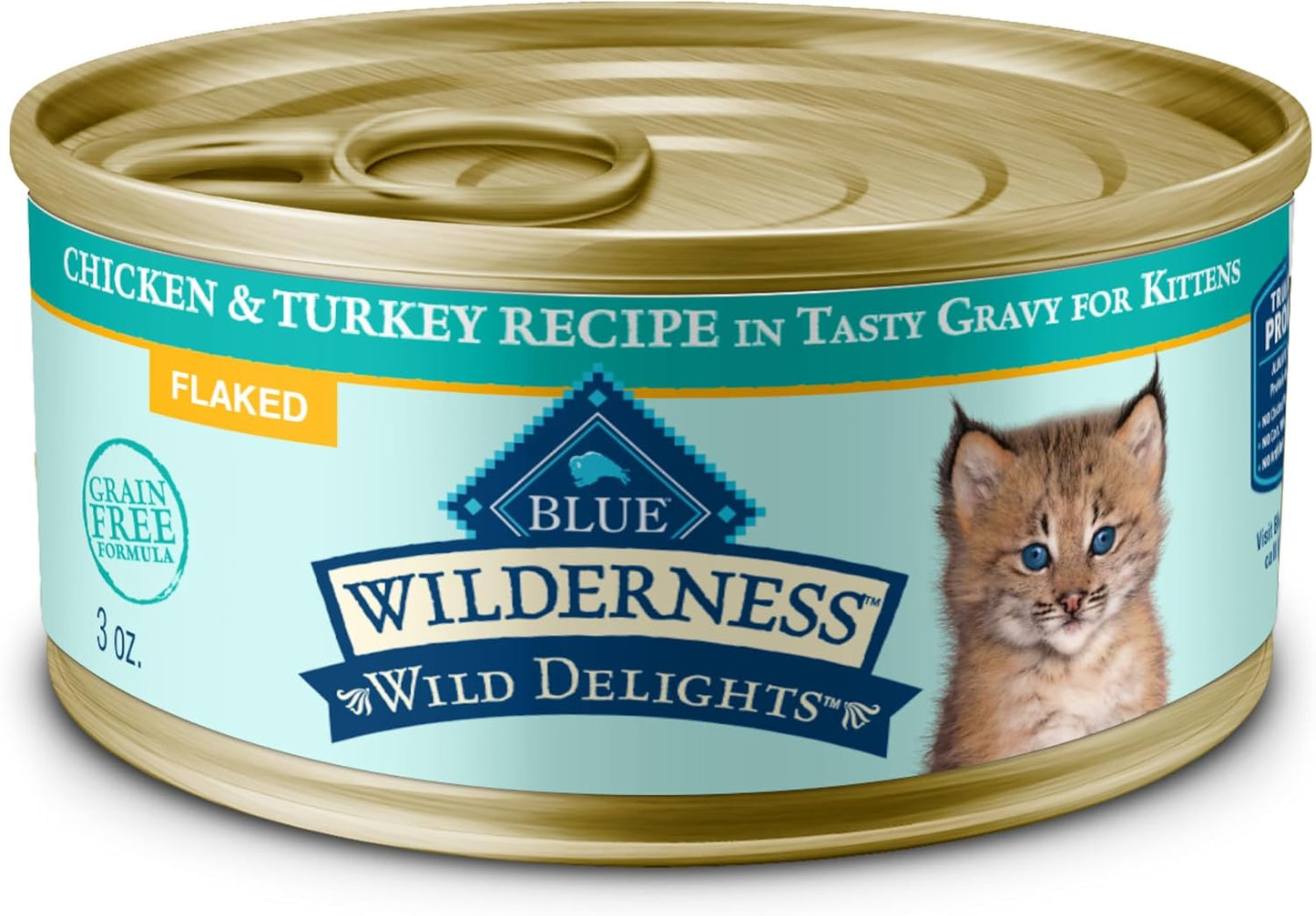 Blue Buffalo Wilderness Wild Delights Natural Wet Food for Kittens, Flaked Chicken & Trout in Tasty Gravy, 3-oz. Cans, 24-pack