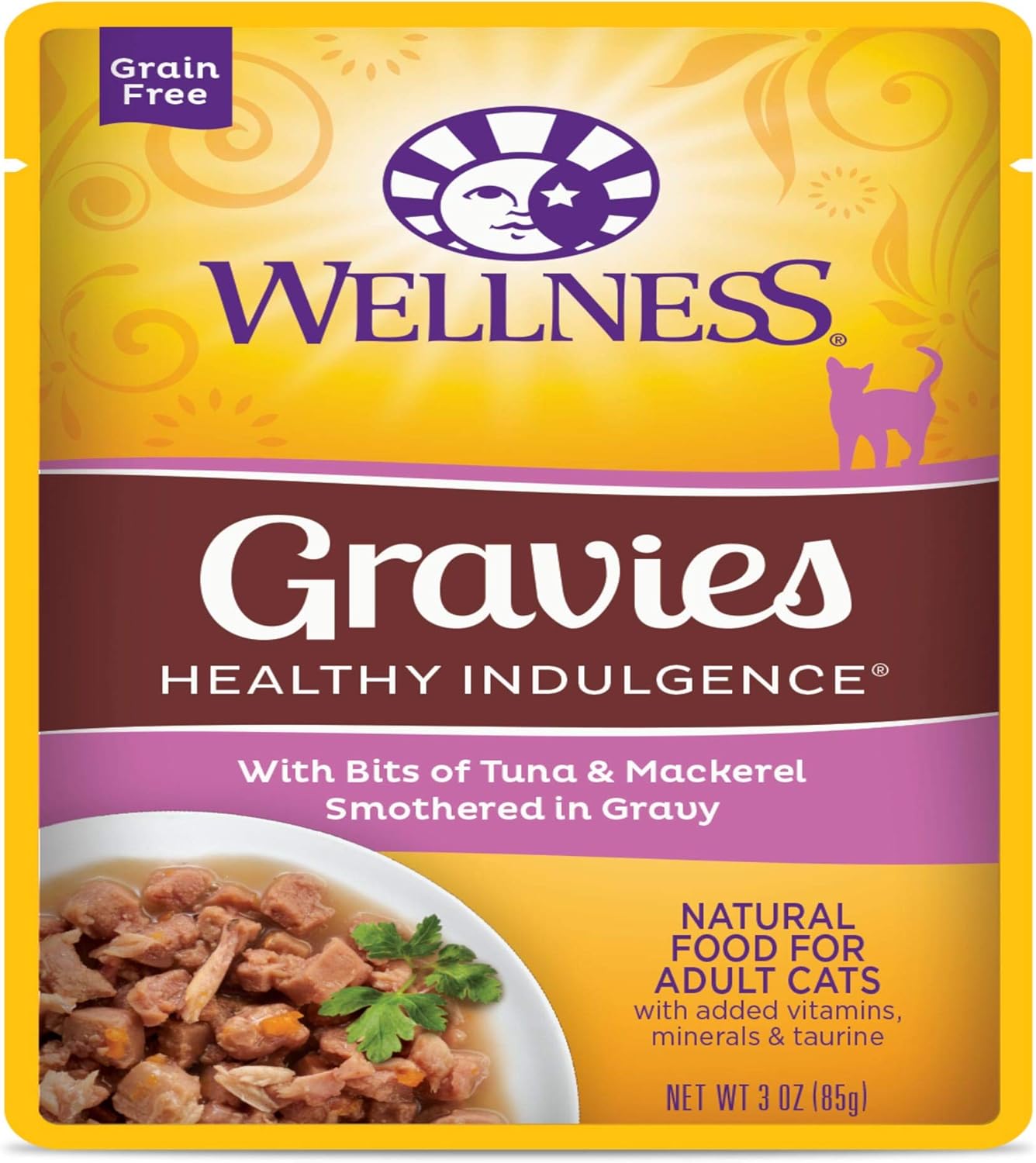 Wellness Healthy Indulgence Natural Grain Free Gravies with Tuna & Mackeral in Gravy Wet Cat Food, 3 oz., Case of 12, 12 X 3 OZ