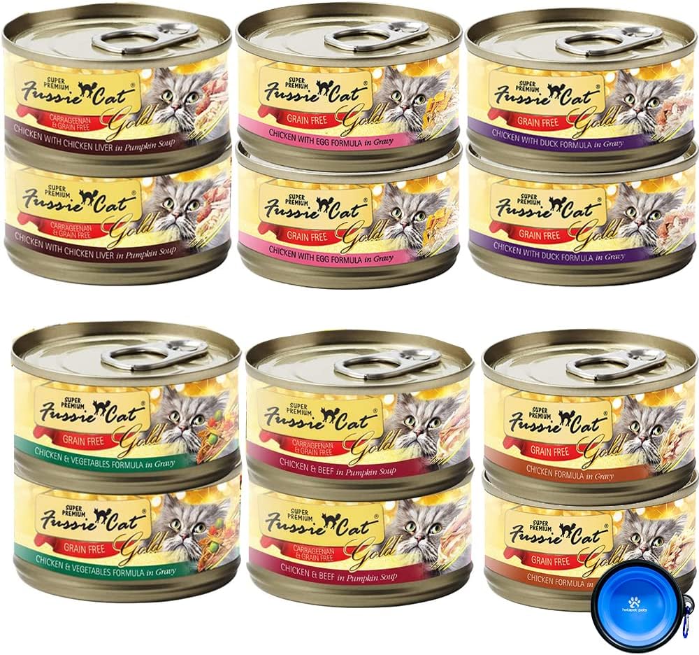 Fussie Cat Super Premium Grain Free Canned Cat Wet Food - 12 Pack Cans Variety Pack Food Bowl - (6 Flavors) (2.82 Oz)