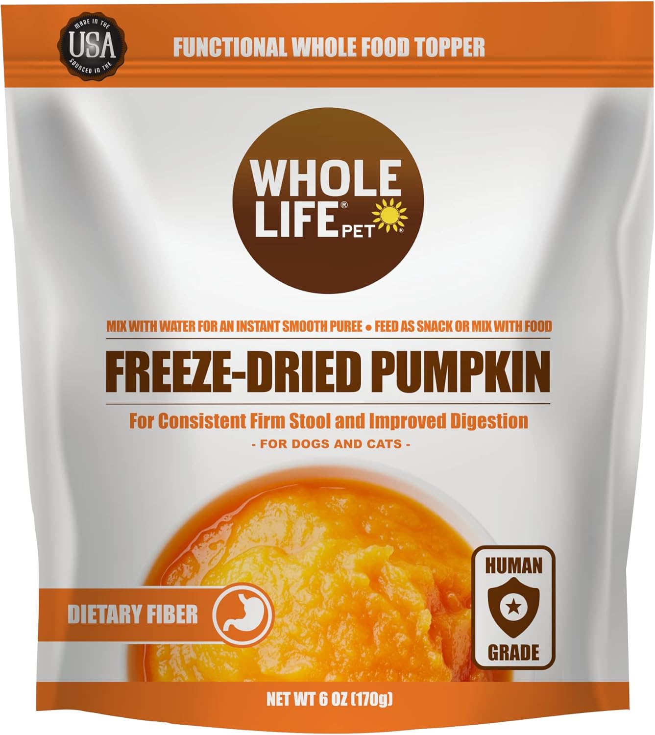 Whole Life Pet Pumpkin Powder for Dogs and Cats. Firms Stool, Relieves Diarrhea. Mix with Water for Instant Puree. No Mess or Waste from Cans. Human Grade Quality