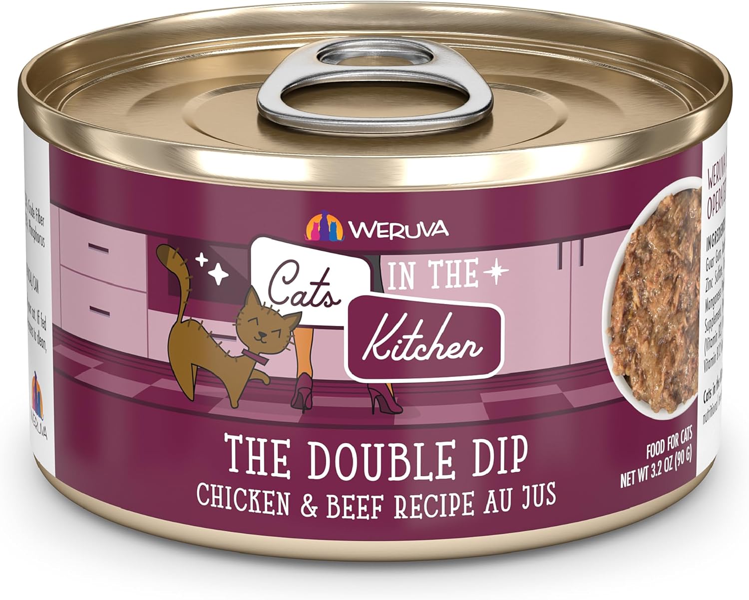 Weruva Cats in The Kitchen, The Double Dip with Chicken & Beef Au Jus Cat Food, 3.2oz Can (Pack of 24)