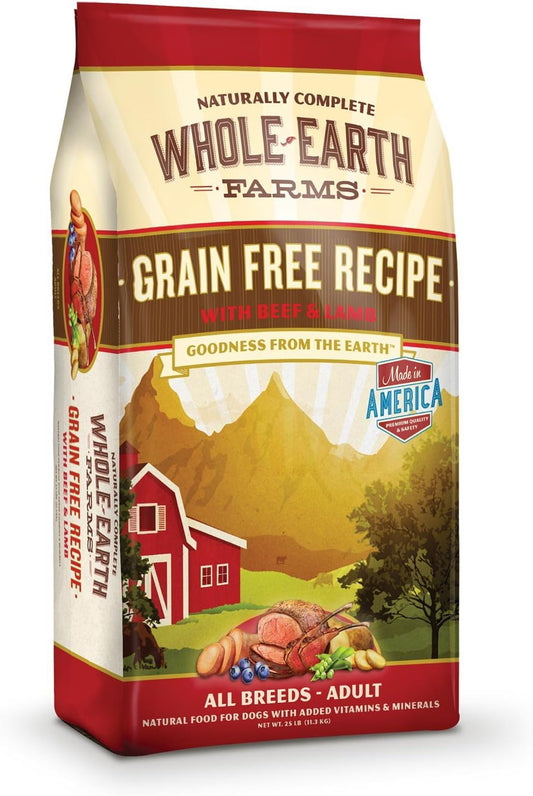 Whole Earth Farms Natural Grain Free Dry Kibble, Wholesome And Healthy Dog Food, Pork, Beef, And Lamb Recipe - 25 LB Bag