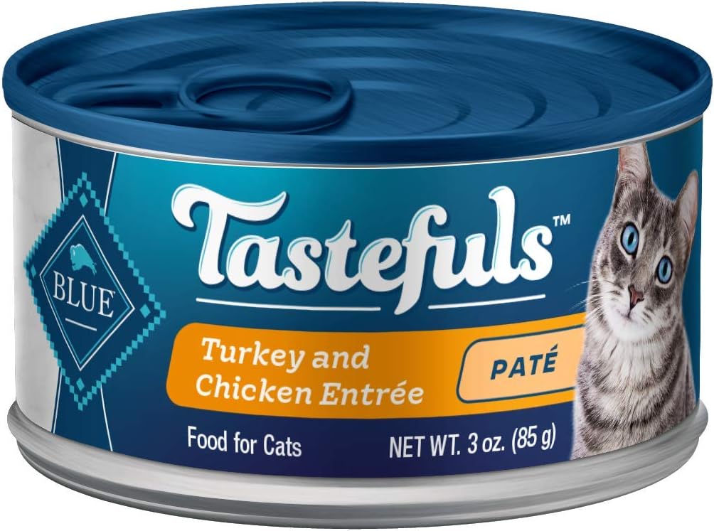 Blue Buffalo Tastefuls Wet Cat Food Paté, Made with Natural Ingredients, Turkey and Chicken Entrée, 3-oz Cans (24 Count)