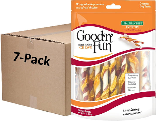 Good 'N' Fun Triple Flavor Twist Chews For Dogs, 22-Count, 7-Packs