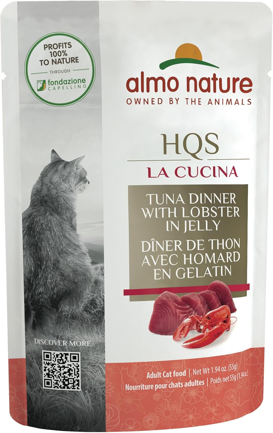 Almo Nature HQS La Cucina Wet Cat Food Pouch Tuna Dinner with Lobster in jelly 1.94 oz (Pack of 12)