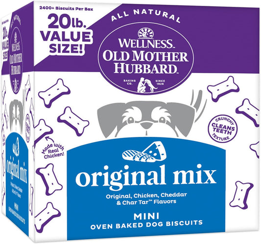 Old Mother Hubbard by Wellness Classic Original Mix Natural Dog Treats, Crunchy Oven-Baked Biscuits, Ideal for Training, Mini Size, 20 pound box