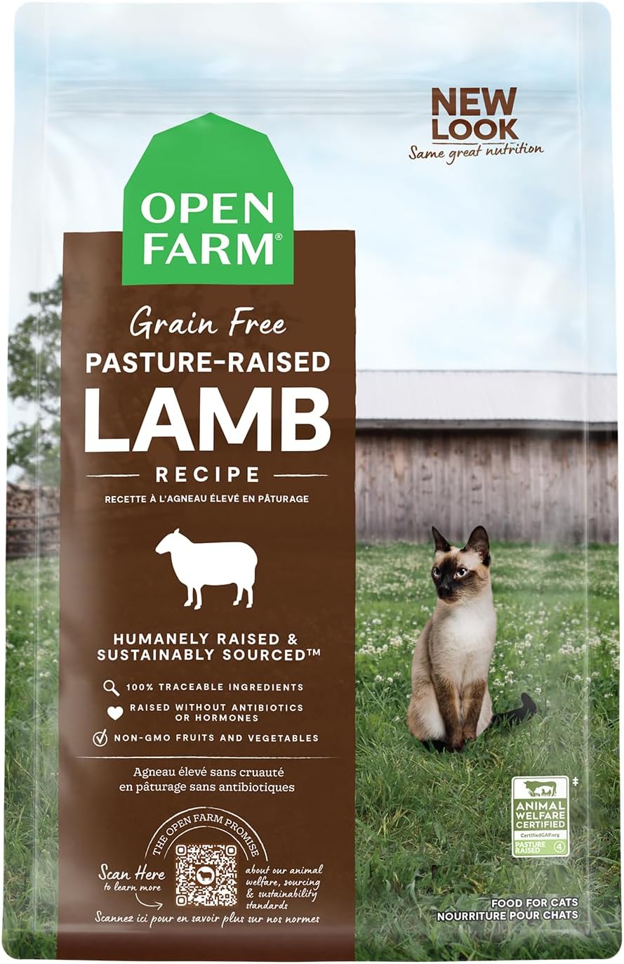 Open Farm Pasture-Raised Lamb Grain-Free Dry Cat Food, Humanely Raised Lamb Recipe with Non-GMO Superfoods and No Artificial Flavors or Preservatives, 2 lbs