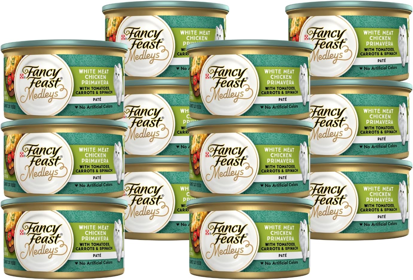 Purina Fancy Feast Medleys Pate White Meat Chicken Primavera with Garden Veggies & Greens Adult Wet Cat Food 3 Ounce (Pack of 12)