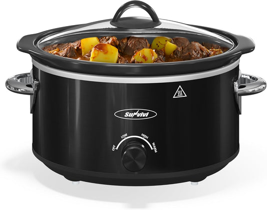 Sunvivi 4QT Slow Cooker & Mini Food Warmer with 3 Heating Settings, Removable Ceramic Pot, Dishwasher Safe Glass Lid, Stainless Steel