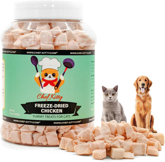 Chef Kitty Freeze Dried Chicken Cat & Dog Treats - Made from 100% Human Grade Chicken - Only 1 Ingredient - Healthy, Tasty, Dry Food for Cats, Dogs - Inspected & Tested in USA - Chicken 3.5oz