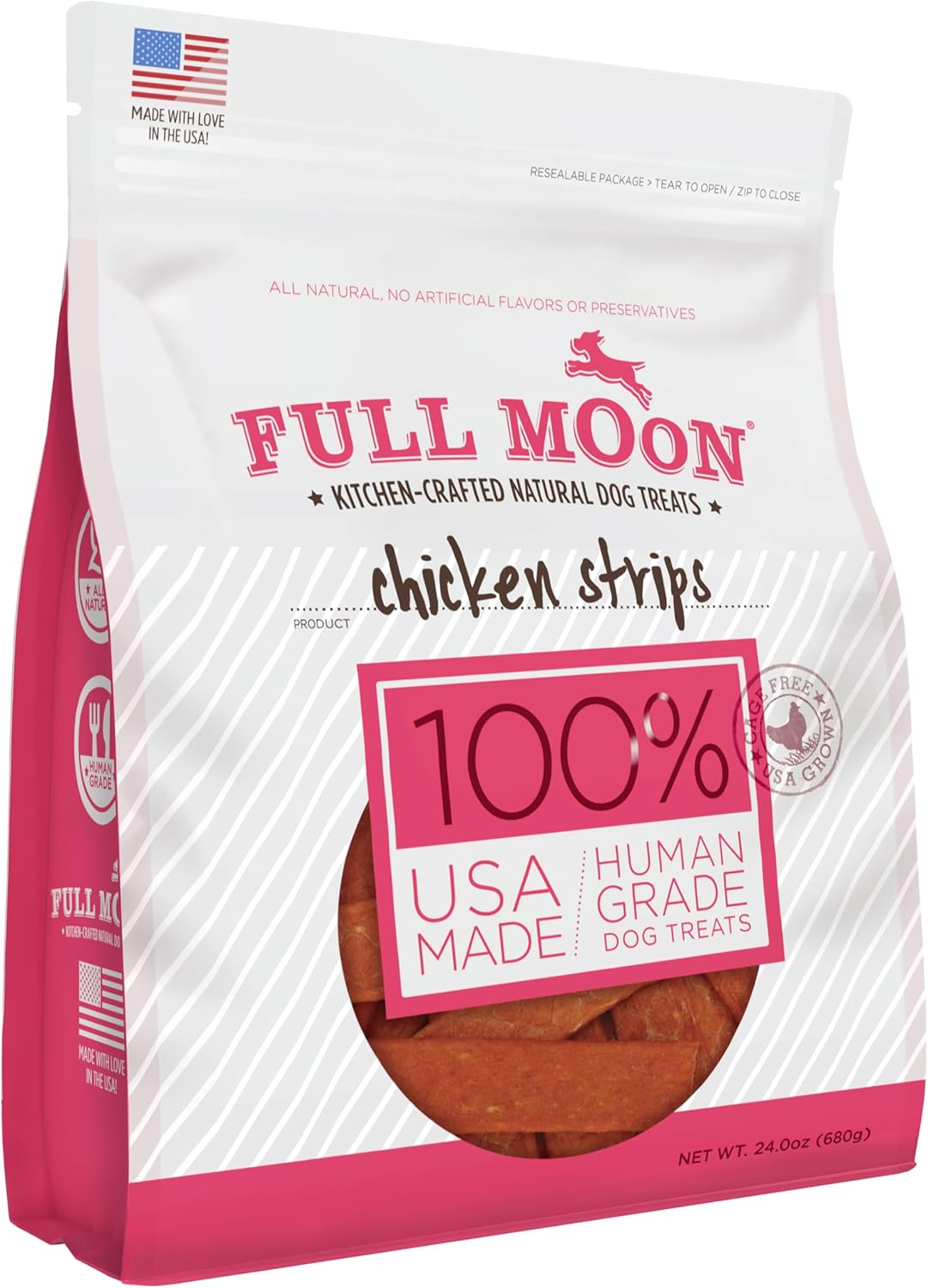 Full Moon Chicken Strips Healthy All Natural Dog Treats Human Grade Made in USA Grain Free, 1.5 Pound (Pack of 1)