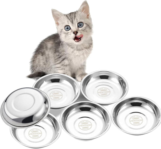 VENTION Small Shallow Cat Food Bowls, Outer Dia. 5.7 in Whisker Fatigue Cat Bowl, Stainless Steel Cat Food Dish for Indoor Cats, Set of 6 Replacement Cat Bowls for Raised Station(10.8 Fl.oz)