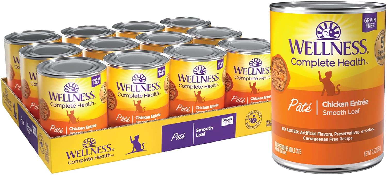 Wellness Complete Health Grain Free Canned Cat Food, Chicken Pate, 12.5 Ounces (Pack of 12)