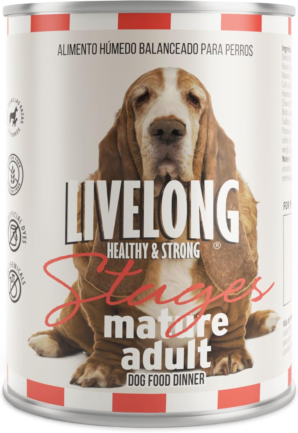 Livelong Healthy & Strong: 12 Pack: Stages Mature Adult - Chicken Meat, 12.5oz Cans, Wet Dog Food, High Protein, Natural, No Preservatives, USA Made