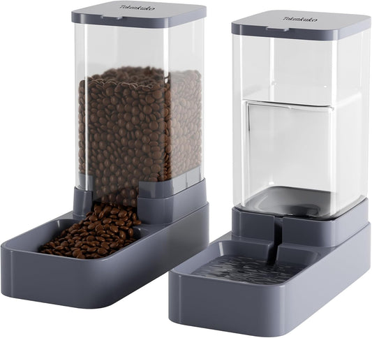 Tokenkuko Automatic Cat Feeder and Water Dispenser with Pet Food Bowl,Gravity Food Feeder and Waterer Dispenser in Set for Small Medium Dog Puppy Kitten Rabbit Bunny Large Capacity(3.8L x 2)