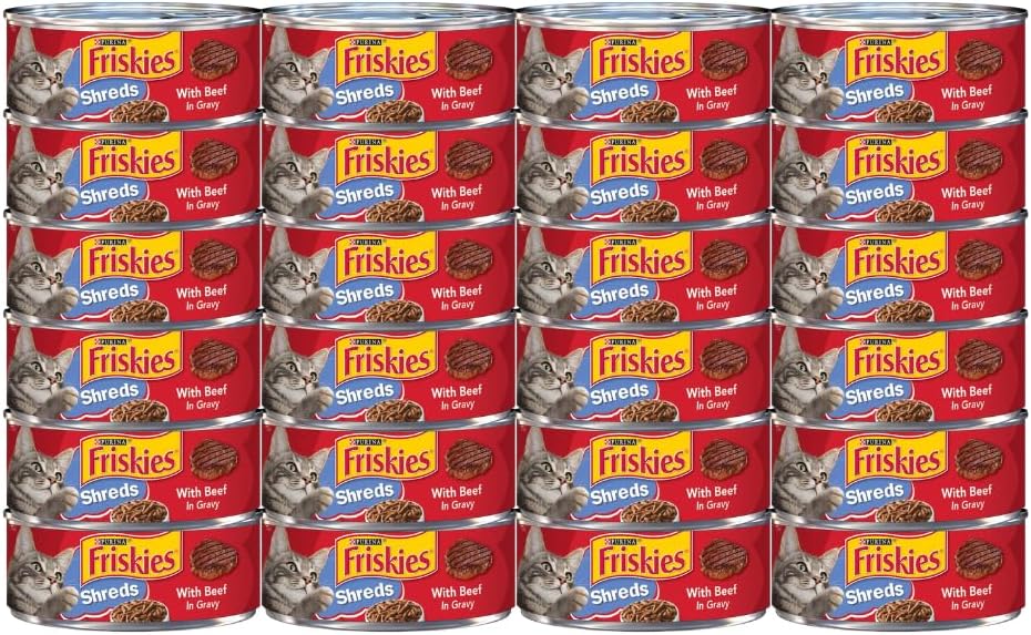 Friskies Purina Shreds with Beef & Gravy, Made with Real Beef, Thin Shreds, Includes Protein and All Essential Nutrients, 5.5 Ounce Cans (Pack of 24)