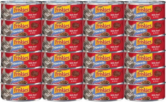 Friskies Purina Shreds with Beef & Gravy, Made with Real Beef, Thin Shreds, Includes Protein and All Essential Nutrients, 5.5 Ounce Cans (Pack of 24)