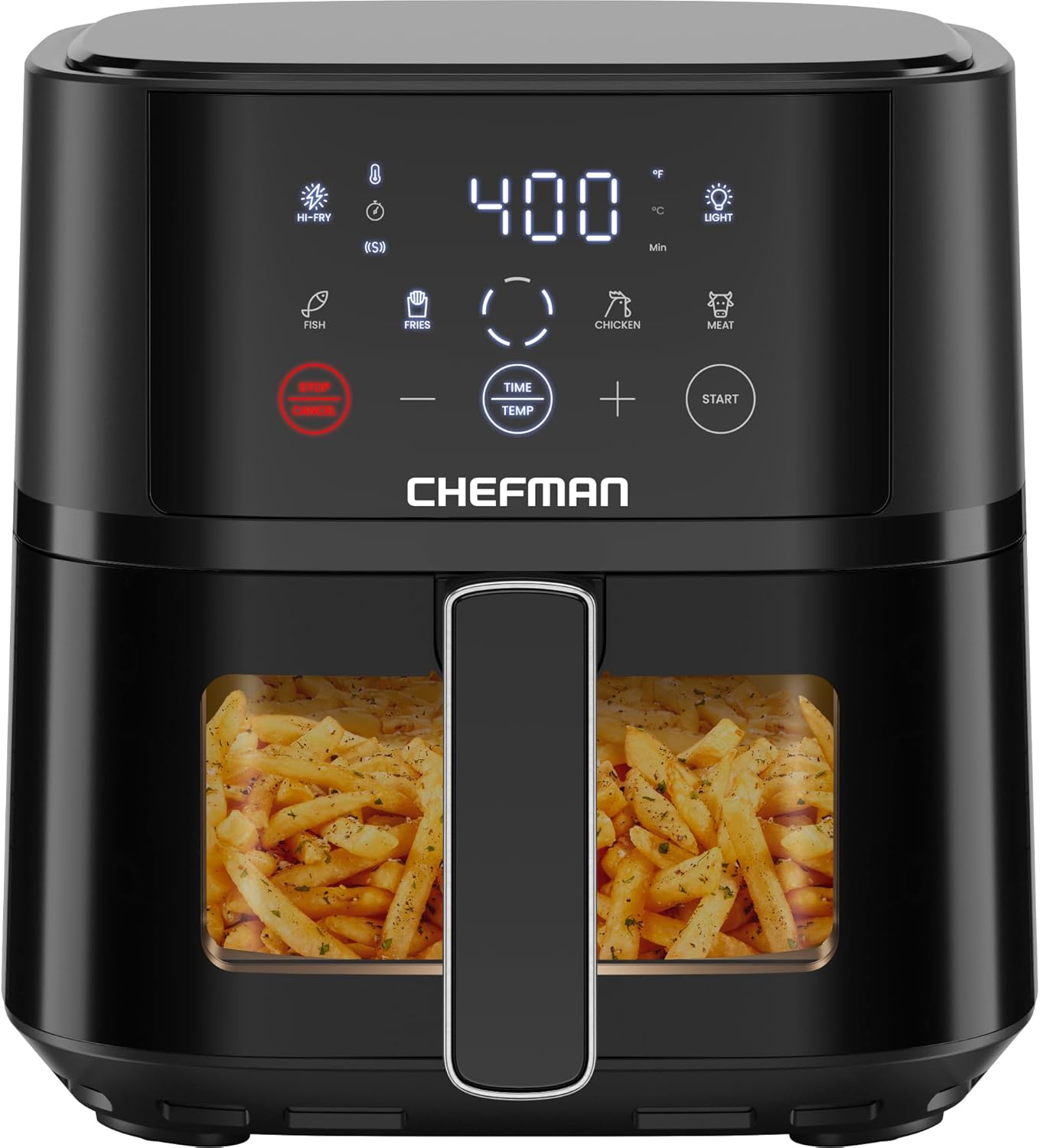 Chefman Air Fryer \u2013 4 QT Compact Airfryer for Quick & Easy Meals, Features Hi-Fry Technology for Extra Crisp, Easy-View Window, Touch Controls with 4 Presets, Nonstick & Dishwasher Safe Basket - Black